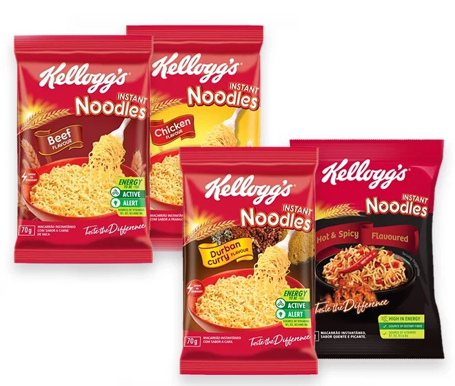 a group of bags of kellogg's instant noodles